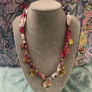 Charmed Pink & White Boho Scarf Charm Necklace